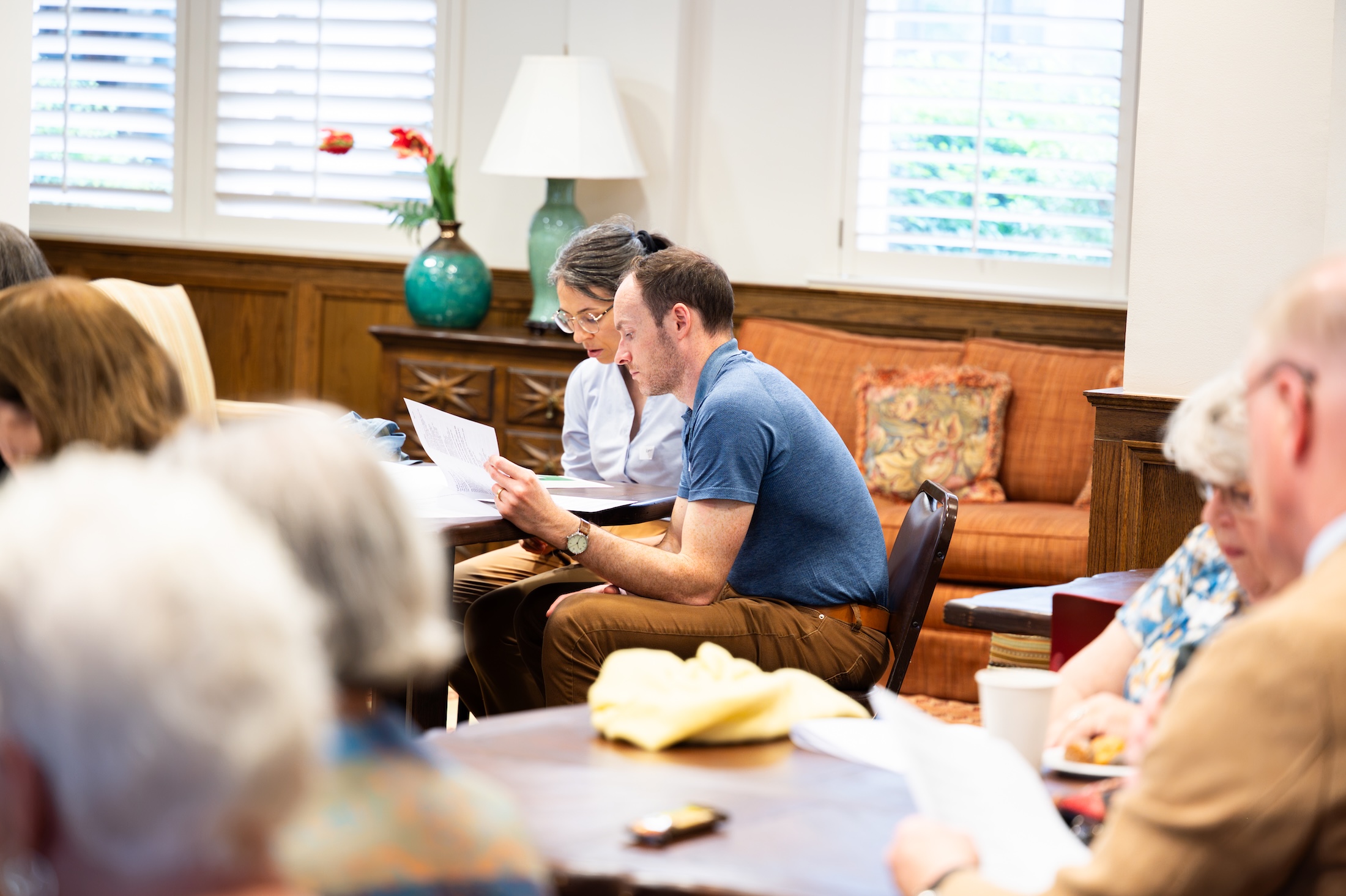 couple reading documents